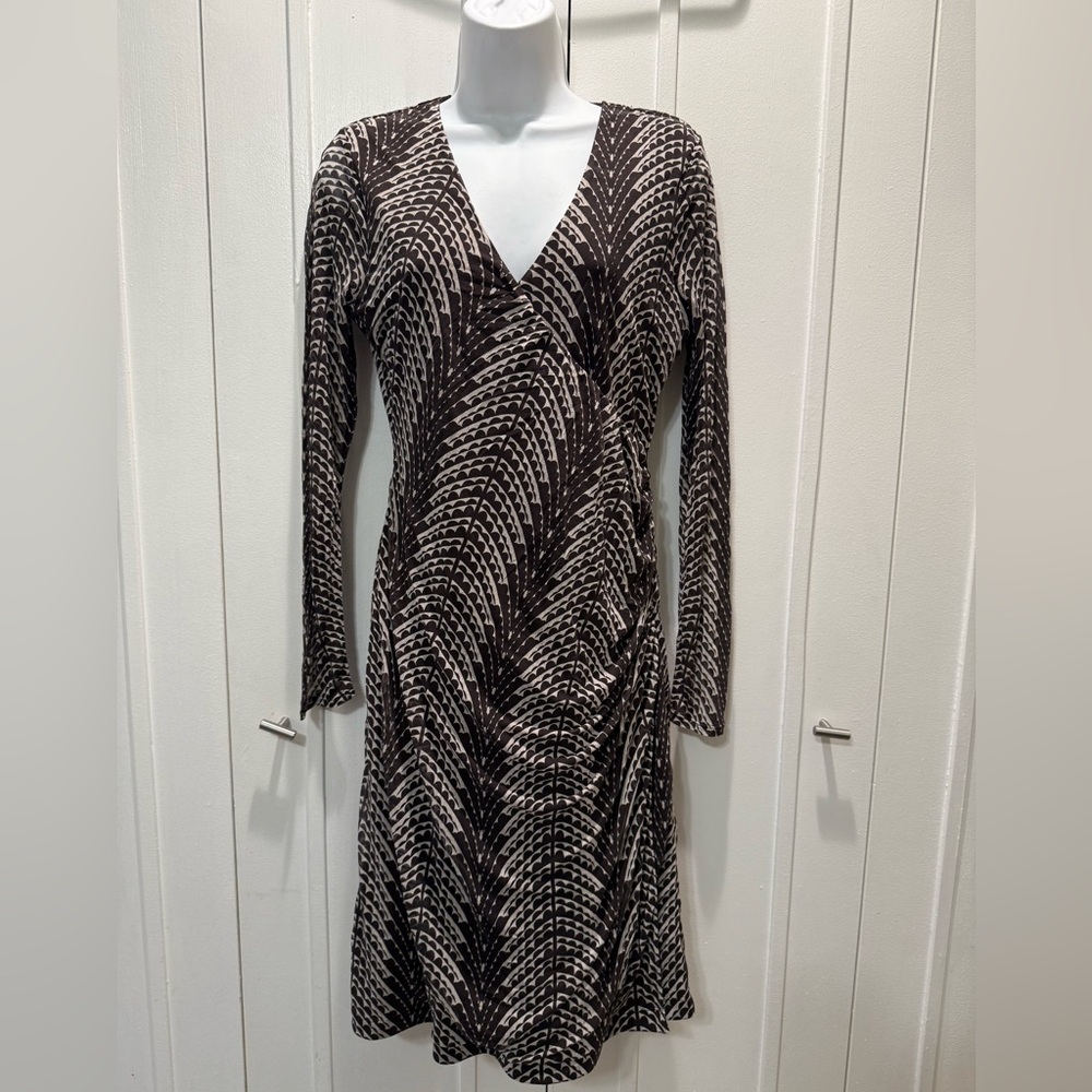 Kenneth Cole Elegant Brown and White Patterned Dress